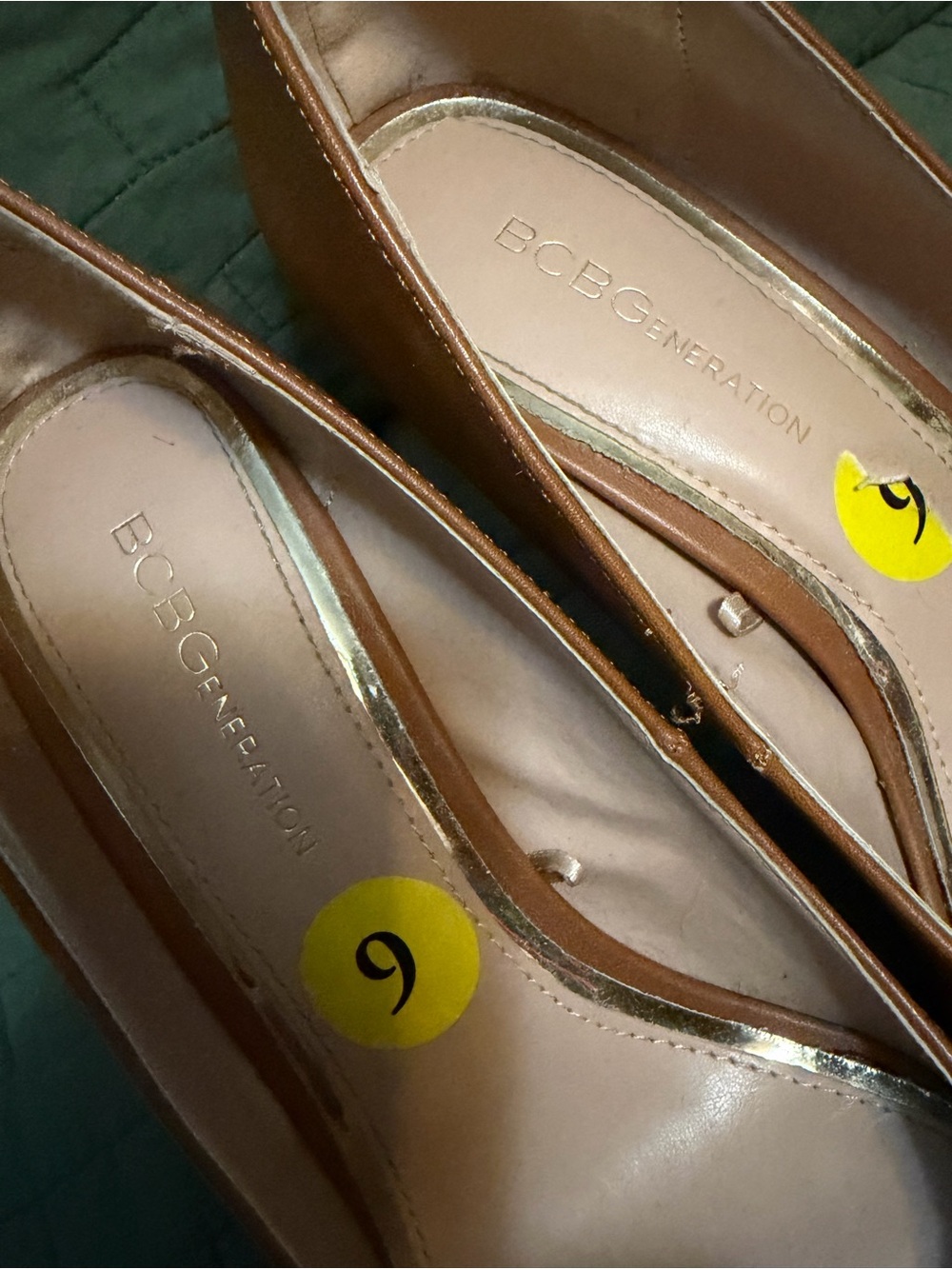 BCBGeneration Tan Pointed Toe Pumps with Gold Chain Trim - Picture 2 of 6